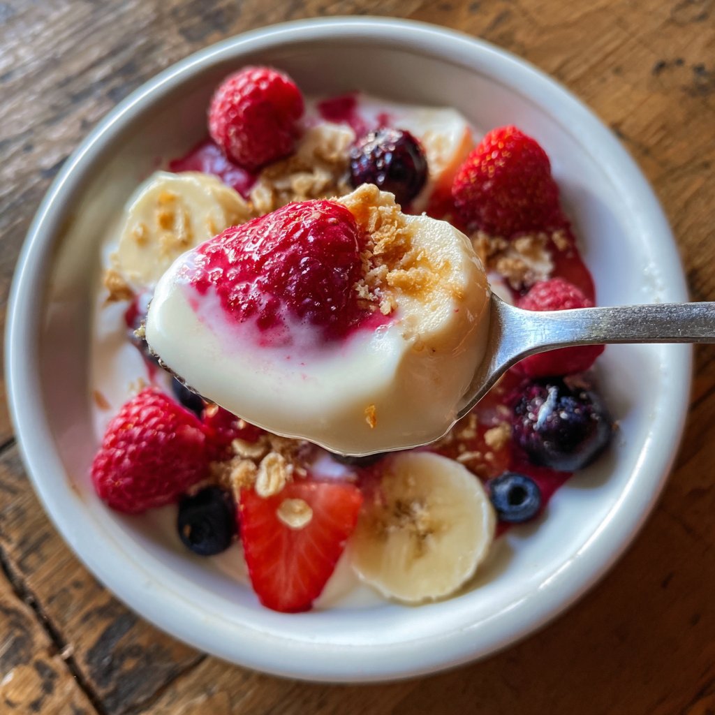 Frühstück mit Joghurt und Obst