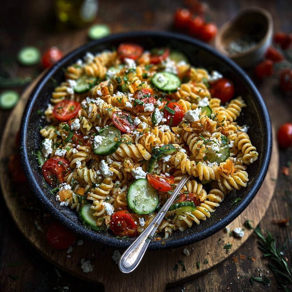 Mediterraner Nudelsalat Mit Feta